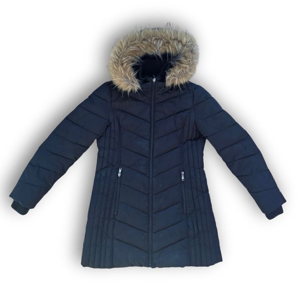 Tommy Hilfiger Black Puffer Jacket with Faux Fur Hood Size Medium